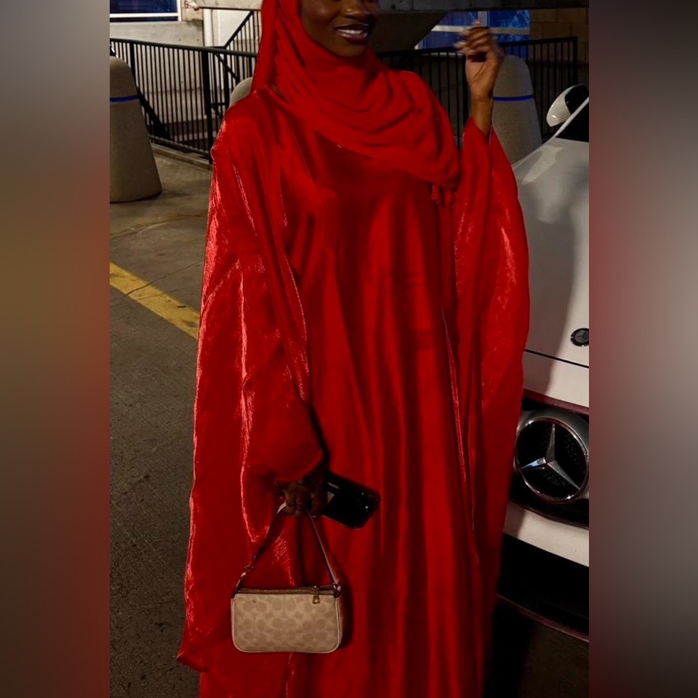 Vibrant Red Butterfly Abaya Kaftan